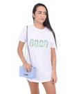 Camiseta Swag Vestido Algodão Dgn Good Focus On The Branca Lantejoulas Azuladas
