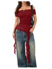 Camiseta SweatyRocks Off Shoulder com babados e bainha assimétrica