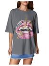 Camiseta SweatyRocks Y2K Lip Graphip Gola redonda feminina cinza XS Camiseta SweatyRocks Y2K Lip Graphip Gola redonda feminina cinza XS