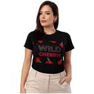 Camiseta T-Shirt Blusa Feminina Cherry Stras 100% Algodão Cor: Preta Moda Cerejas Camiseta T-Shirt Blusa Feminina Cherry Stras 100% Algodão Cor: Preta Moda Cerejas