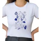 Camiseta T Shirt Branco Feminina Estampa Fundo do Mar Azul