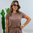 Camiseta T-shirt Estonada Feminina 100% Algodão Manga Curta cat