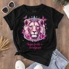 Camiseta T-shirt Feminina Blusa Estampada Corajosa Leão de Judá Preta