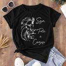 Camiseta T-shirt Feminina Blusa Estampada Corajosa Leão de Judá Preta