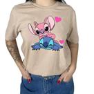 Camiseta T-shirt Feminina Personalizada Stich Namorando Elegante Confortavel
