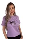 Camiseta T-Shirt Lilás 100% Algodão Estampa Grande Preta Valansuelo
