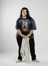 Camiseta t-shirt oversized feminina retrô guitarra psicodélica chumbo - jayjam rockwear