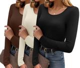 Camiseta térmica Ekouaer de manga comprida, pacote com 3 camisas femininas Camiseta térmica Ekouaer de manga comprida, pacote com 3 camisas femininas