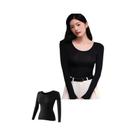 Camiseta Térmica Feminina De Manga Longa, Pullover De Elastano, Básica E Casual Para O Inverno E