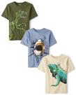 Camiseta The Children's Place Boys, pacote com 3 camisetas Rex/Chameleon/Shark