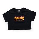 Camiseta Thrasher Feminino Cropped Flame Logo Preto