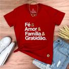 Camiseta Tshirt Feminina Vermelha Fé & Amor Dourado