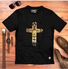 Camiseta Tshirt Masculina Preta Cruz Leão Dourado