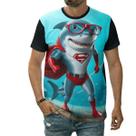 Camiseta Tubarão Super-herói Personagem Com Óculos E Capa Camiseta Tubarão Super-herói Personagem Com Óculos E Capa