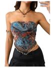 Camiseta tubular feminina BEAUDRM, com franja boho, estampa paisley, marrom Camiseta tubular feminina BEAUDRM, com franja boho, estampa paisley, marrom