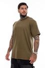 Camiseta Tubular Streetwear Verde Musgo Lisa Sem Costura Lateral Oversized Fio 20 Tam GG