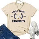 Camiseta Tuislay Funny Silly Goose University para mulheres com damasco