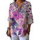 Camiseta túnica domirica com decote em V floral estampada plus size Camiseta túnica domirica com decote em V floral estampada plus size