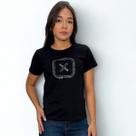 Camiseta Txc Feminina Preta Com Strass Na Logo Algodão New Camiseta Txc Feminina Preta Com Strass Na Logo Algodão New
