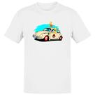 Camiseta Unissex Bart e Hommer no fusca do Jurassic Park