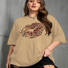 Camiseta Unissex Cor Laranja Oversized Blusa Feminina Estampa Beijo Onça Camisa Manga Curta Ombro C