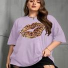 Camiseta Unissex Cor Laranja Oversized Blusa Feminina Estampa Beijo Onça Camisa Manga Curta Ombro C