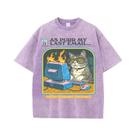 Camiseta Unissex De Algodão Macio E Respirável Com Estampa De Gato Jogando Jogos De Computador,