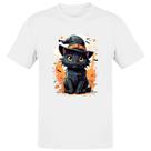 Camiseta Unissex Halloween Cute Gato Preto Bruxo Camiseta Unissex Halloween Cute Gato Preto Bruxo