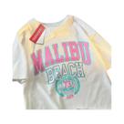 Camiseta Unissex Oversize De Algodão Com Gola O, Estampa Simples De Letras Malibu Beach, Top Casual