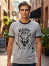 Camiseta Unissex Stranger Things Hellfire Lives Cinza-Preto