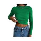 Camiseta Verde Com Gola Canelada, Ajuste Slim, Manga Longa Para Mulheres, Top Cropped Sexy Em Malha, Camiseta Verde Com Gola Canelada, Ajuste Slim, Manga Longa Para Mulheres, Top Cropped Sexy Em Malha,