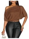 Camiseta Verdusa Off The Shoulder, assimétrica, marrom Camiseta Verdusa Off The Shoulder, assimétrica, marrom