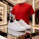 Camiseta Vermelha Básica + Tênis Branco Kit Casual