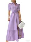 Camiseta, vestido, listrado, com botões, babados, bainha, roxo, XS