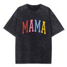 Camiseta Vivimeng Mama Letter Print Acid Wash Oversize preta