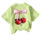 Camiseta Weripoah Camisas fofas para meninas com estampa de laço de cerejeira Camiseta Weripoah Camisas fofas para meninas com estampa de laço de cerejeira