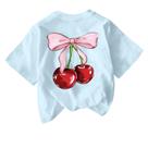 Camiseta Weripoah Camisas fofas para meninas com estampa de laço de cerejeira Camiseta Weripoah Camisas fofas para meninas com estampa de laço de cerejeira