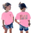 Camiseta Weripoah Jesus Faith para meninas com versículo bíblico rosa 110 cm