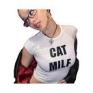 Camisetas Cropped Góticas Grunge Para Mulheres Com Estampa Kawaii CAT MILF, Manga Curta, Moda De