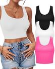 Camisetas curtas AURUZA com decote em U sem mangas para mulheres x3 Camisetas curtas AURUZA com decote em U sem mangas para mulheres x3
