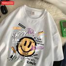 Camisetas De Algodão Femininas De Verão Com Estampa Divertida De Graffiti E Rosto Sorridente, Estilo