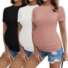 Camisetas de maternidade Ekouaer, pacote com 3 camisetas caneladas de manga curta