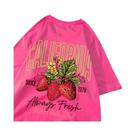 Camisetas Femininas de Algodão com Estampa de Morangos - Manga Curta