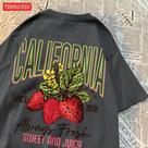 Camisetas Femininas de Algodão com Estampa de Morangos - Manga Curta
