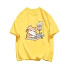 Camisetas Femininas De Algodão Para O Verão, Com Estampa De Gatos E Café, Macias, Soltas, Com Gola