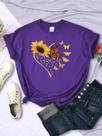 Camisetas Femininas de Verão - Manga Curta, Estampas de Girassol, Borboleta e Coração Camisetas Femininas de Verão - Manga Curta, Estampas de Girassol, Borboleta e Coração