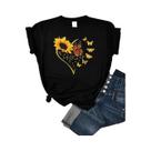 Camisetas Femininas de Verão - Manga Curta, Estampas de Girassol, Borboleta e Coração