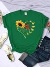 Camisetas Femininas de Verão - Manga Curta, Estampas de Girassol, Borboleta e Coração