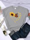 Camisetas Femininas de Verão - Manga Curta, Estampas de Girassol, Borboleta e Coração