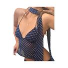 Camisetas Femininas Slim Fit Com Gola Halter, Sem Mangas, Com Estampa De Bolinhas, Com Amarração Nas Camisetas Femininas Slim Fit Com Gola Halter, Sem Mangas, Com Estampa De Bolinhas, Com Amarração Nas